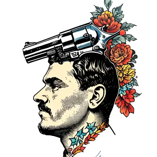 Side Profile Of A Man With A Gun Sticking Out Of His Head