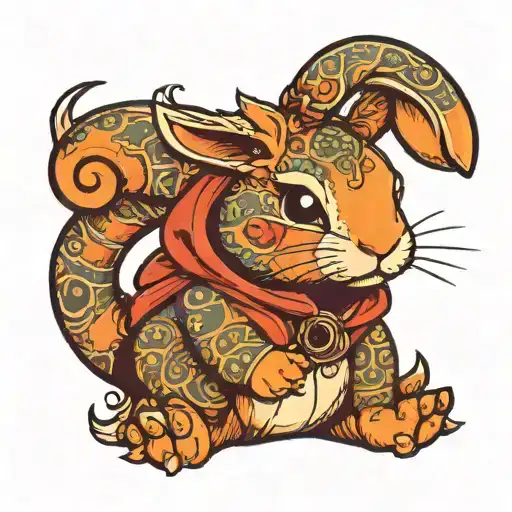 Chibi Cute Rabbit Wearing Snake Hoodie