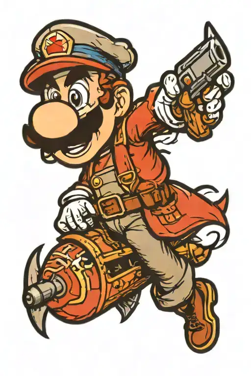 Super Mario Battle Ship In The Style Of Sailor Jerry Style