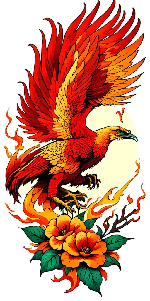 Phoenix Rising With Flowers In Flames