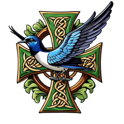 Swallow Bird Outstretched Wings On Celtic Cross