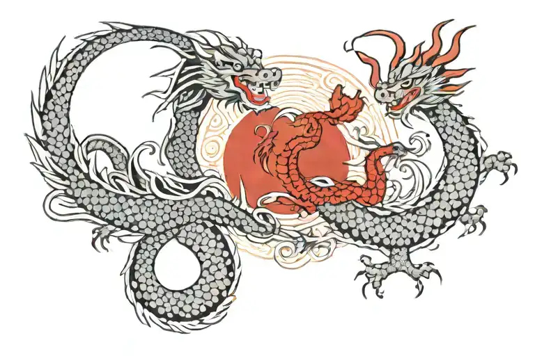 Black Japan Dragon With Long Body And Without Wings