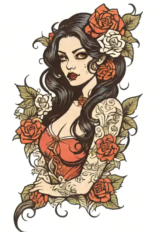 Vampire Girl With Black Hair Flowers