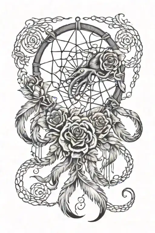 Dream Catcher With Roses And Octopus Wrapping Its Tentacles