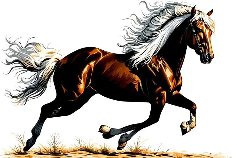 White Arabian Horse Running Producing A Full Spectrum After Glow