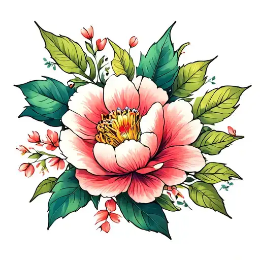 Peoney Flower And Leaves