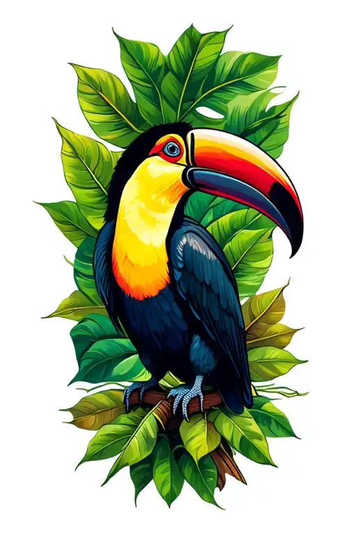 Jungle Leaves With Toucan Perched