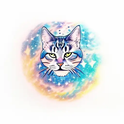 A Large Cat With A Dreamy Galaxy Background