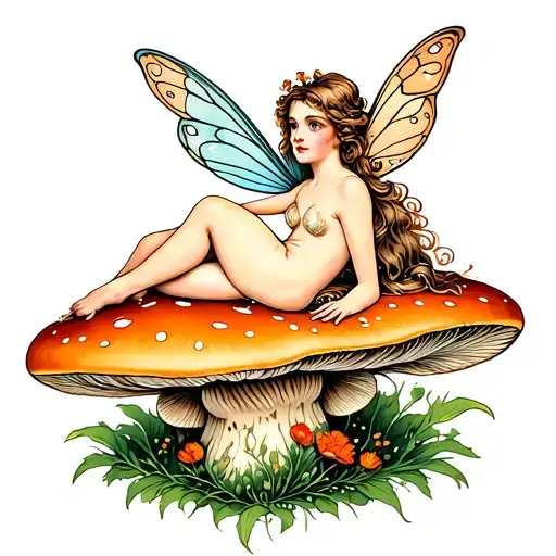 Fairy Lying On A Mushroom