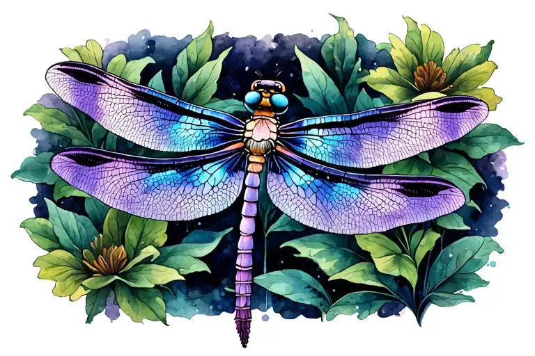 Blue And Purple Watercolor Dragonfly