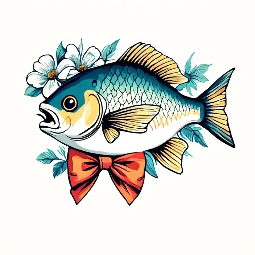 Cute Fish On A Bow Tie With Flowers