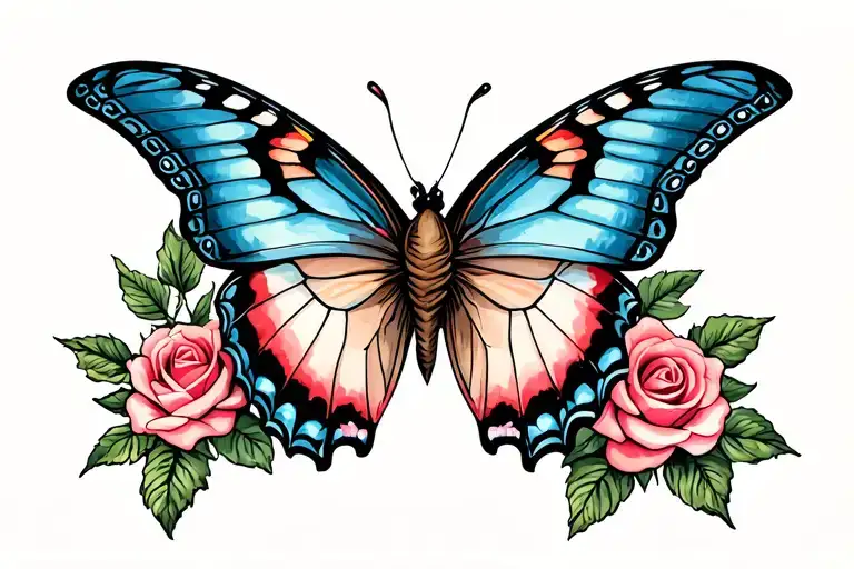 Butterflies And Roses Intertwined