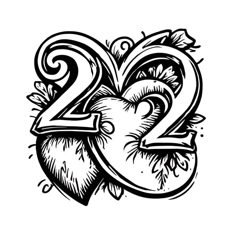 Heart And Number 22 Combined