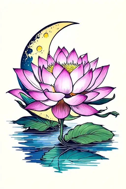 Lotus Flower With Moon