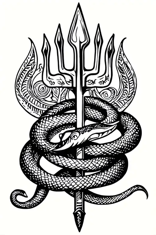 Hindu Symbol Trident With Snake Wrapped