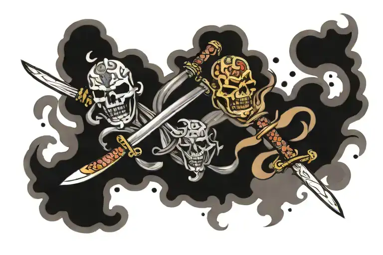 Two Katanas In Smoke