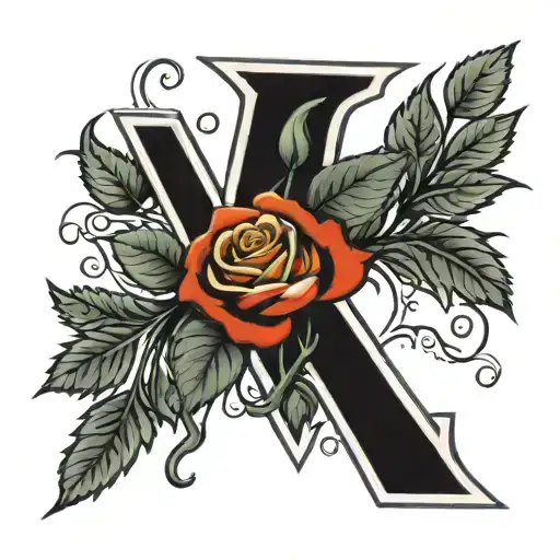 V Letter With Roses Tattoo Old School Black