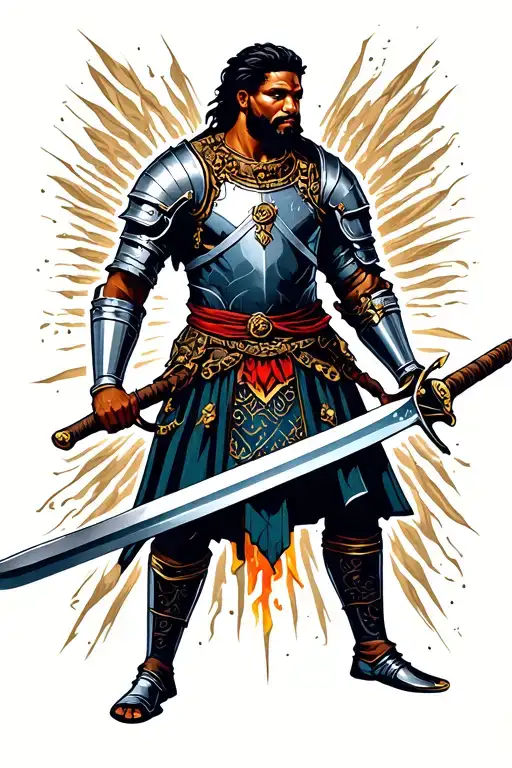 Black Man Wielding Sword With Armor