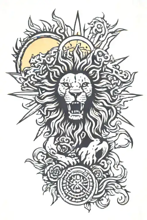 Sun And Lion Depicting Fear And Death
