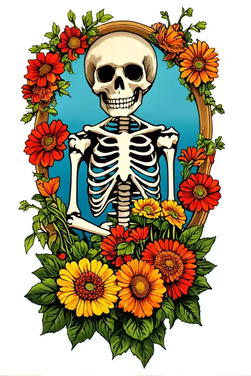 Skeleton Gardener Surrounded By Flowers