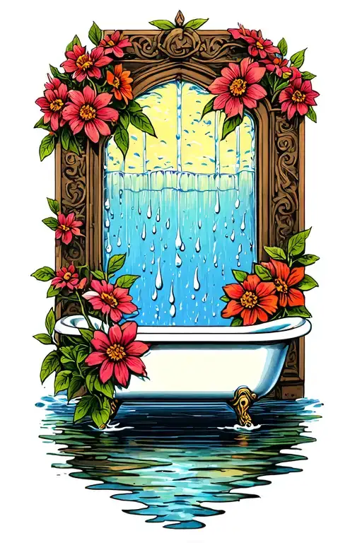 Rainwater And Bathtub With Flowers