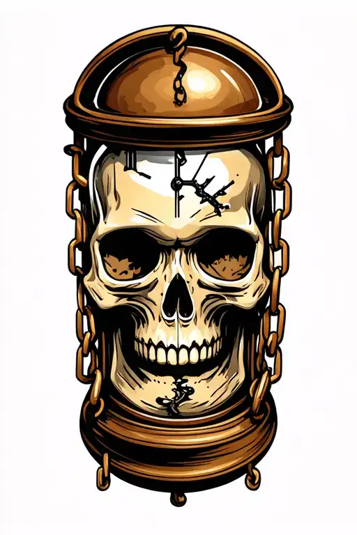 Skull With Broken Chain And Hour Glass Filled