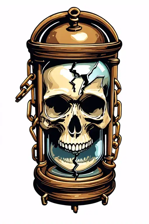 Skull With Broken Chain And Hour Glass Filled