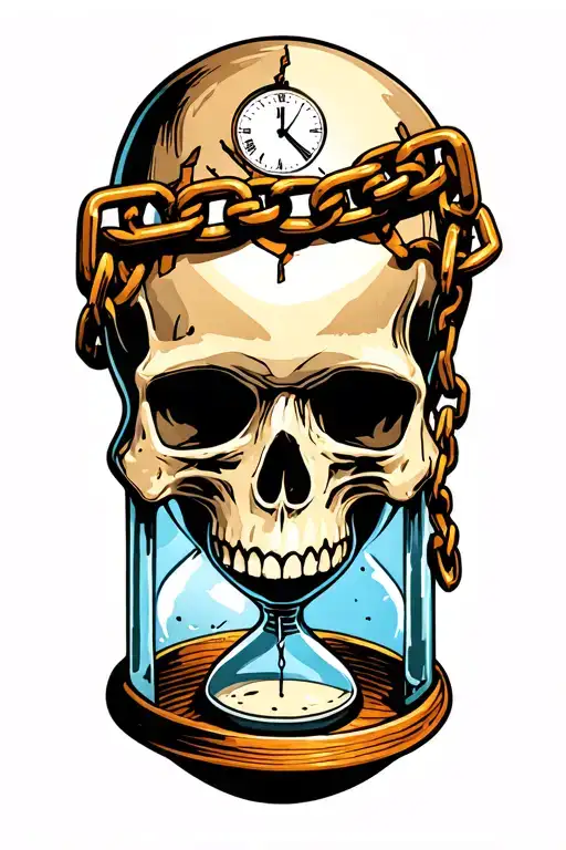 Skull With Broken Chain And Hour Glass Filled