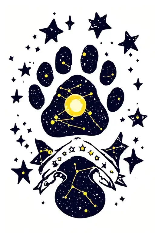Dog Paw With Night Sky With Constellations