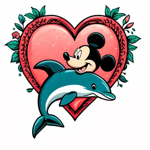 Mickey Mouse Dolphin Forming Heart
