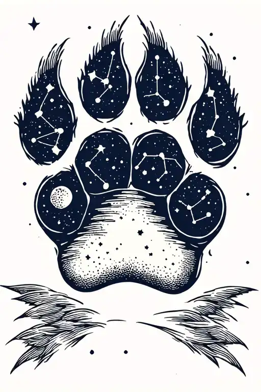 Dog Paw With Night Sky With Constellations