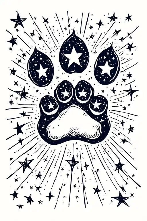 Dog Paw With Night Sky Filled With Stars