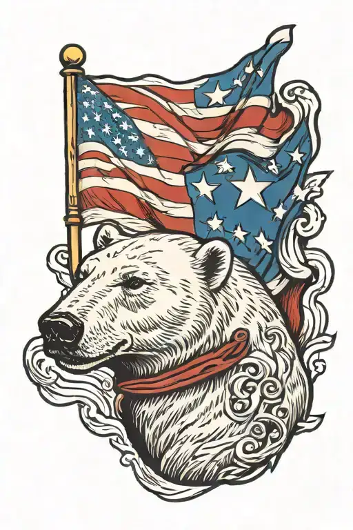 Polar Bear Holding American Flag