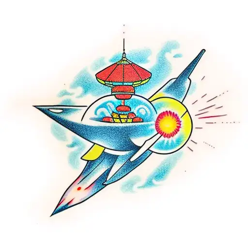 Rocket Ship Infront Of A Chinese Lantern