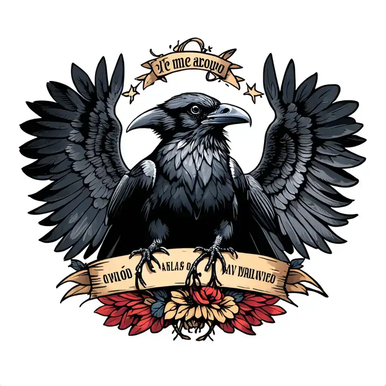 Raven Flying Away Wings Spread Wide