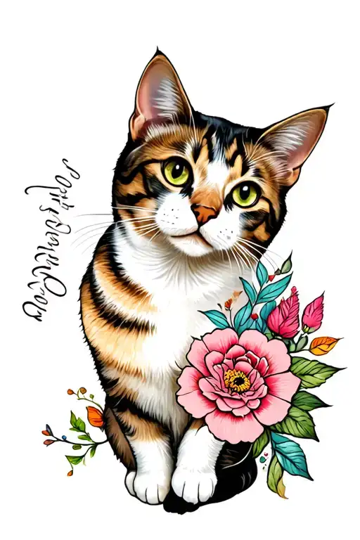 Cat Portrait American Traditional Floral