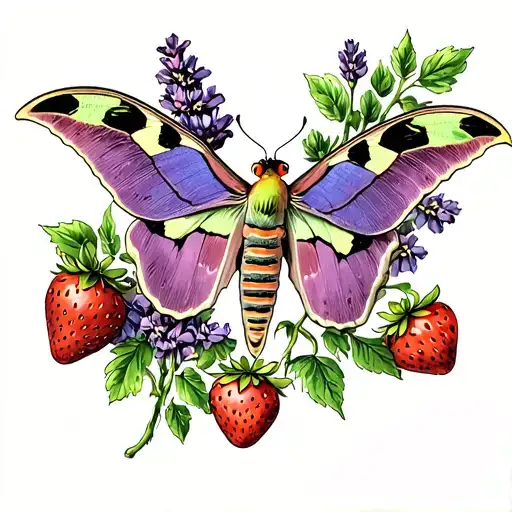 Luna Moth With Strawberries And Lavender