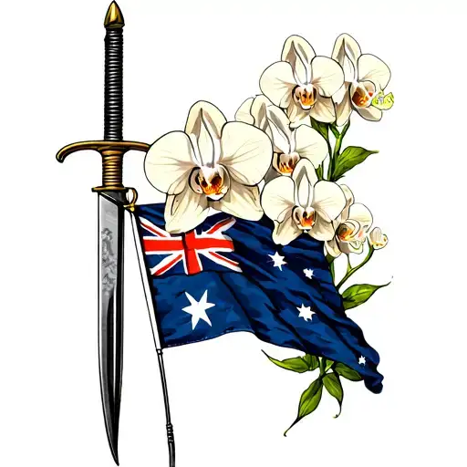 Australian Flag Waving With Bayonet And Orchids