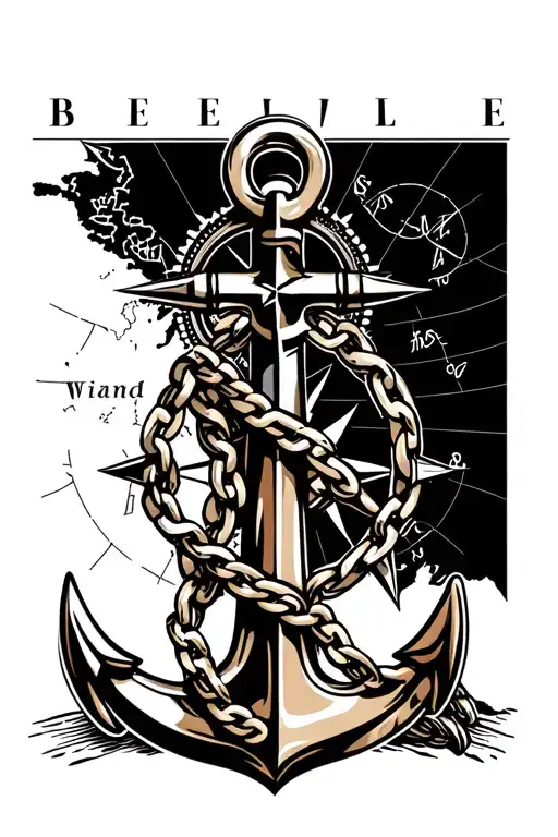 Anchor With Chain Wrapping Forearm With A Detailed Compass And A Map Background