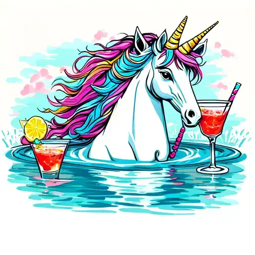 Unicorn In A Swimmingpool Drink A Cocktail