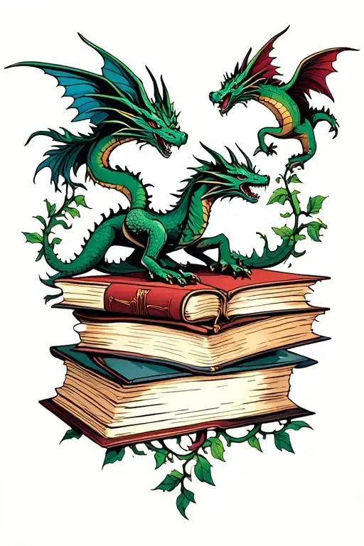 Books With Vines And Dragons Flying