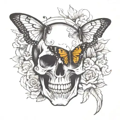 Skull And Butterfly With Dagger Piercing