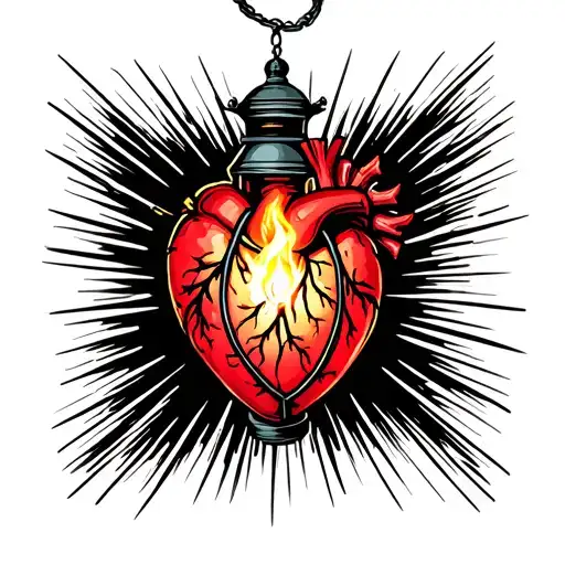 Human Heart In Lantern Shining Light On Fire