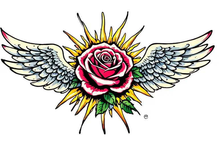 Rose Angel Wings Turtle Sun Shell