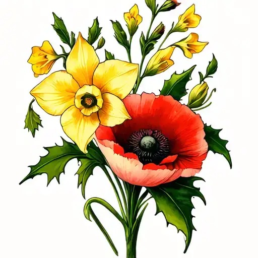 Holly And Narcissus Gladiolus And Poppy Flower