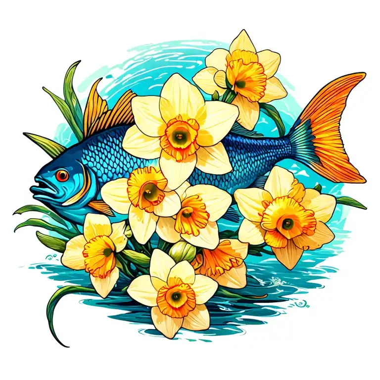Daffodils And Pisces Fish Swimming