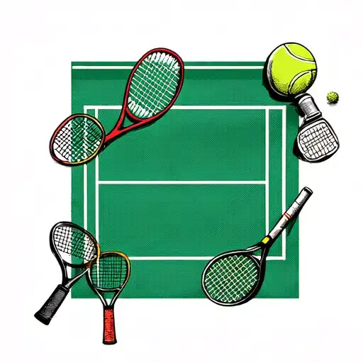 Tennis Court With Tennis Equipments