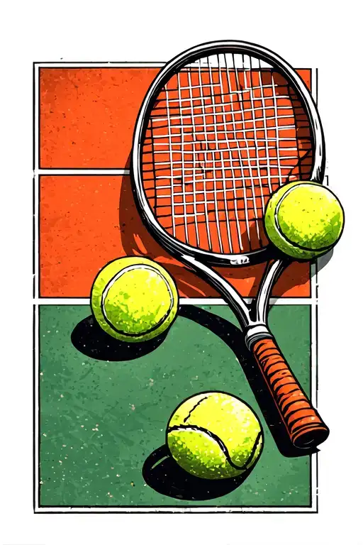 Tennis Court With Tennis Racket Tennis Ball