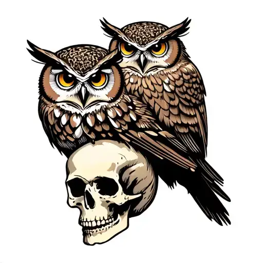 Generates An Owl Sitting On Top Of A Skull Below