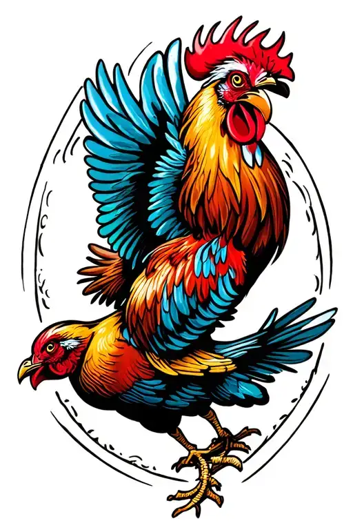 Fighting Cock In Flight From The Front